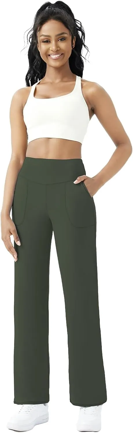 FireSwan Wide Leg Yoga Pants Women Stretch Dress Lounge Pants with Pockets High Waisted Loose Casual Trousers