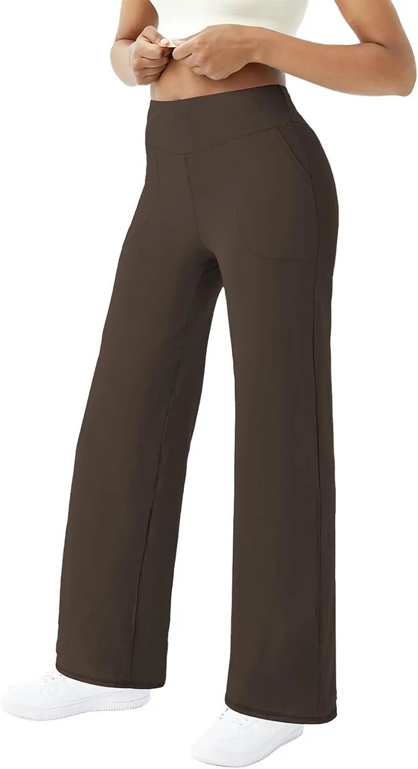 FireSwan Wide Leg Yoga Pants Women Stretch Dress Lounge Pants with Pockets High Waisted Loose Casual Trousers