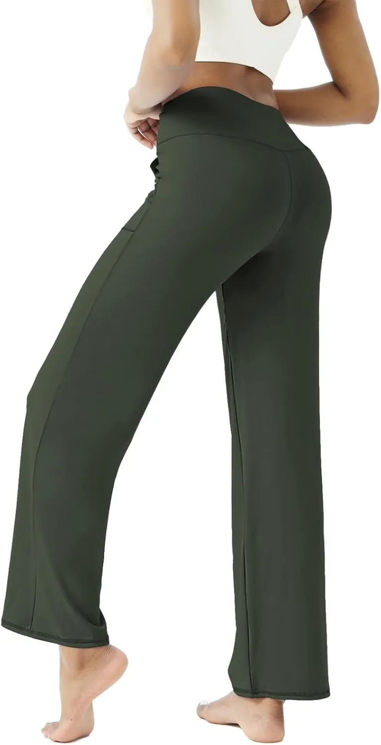 FireSwan Wide Leg Yoga Pants Women Stretch Dress Lounge Pants with Pockets High Waisted Loose Casual Trousers