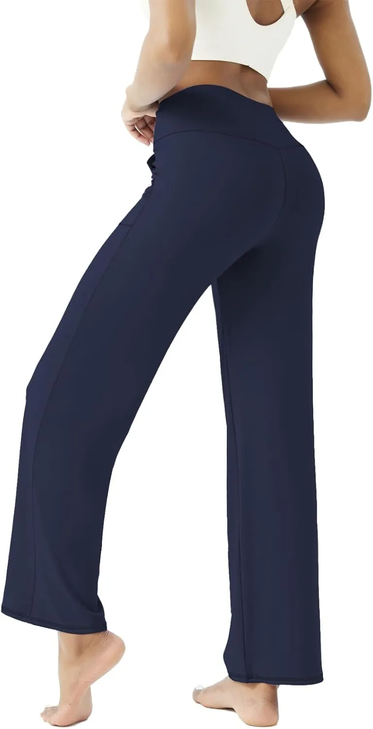 FireSwan Wide Leg Yoga Pants Women Stretch Dress Lounge Pants with Pockets High Waisted Loose Casual Trousers