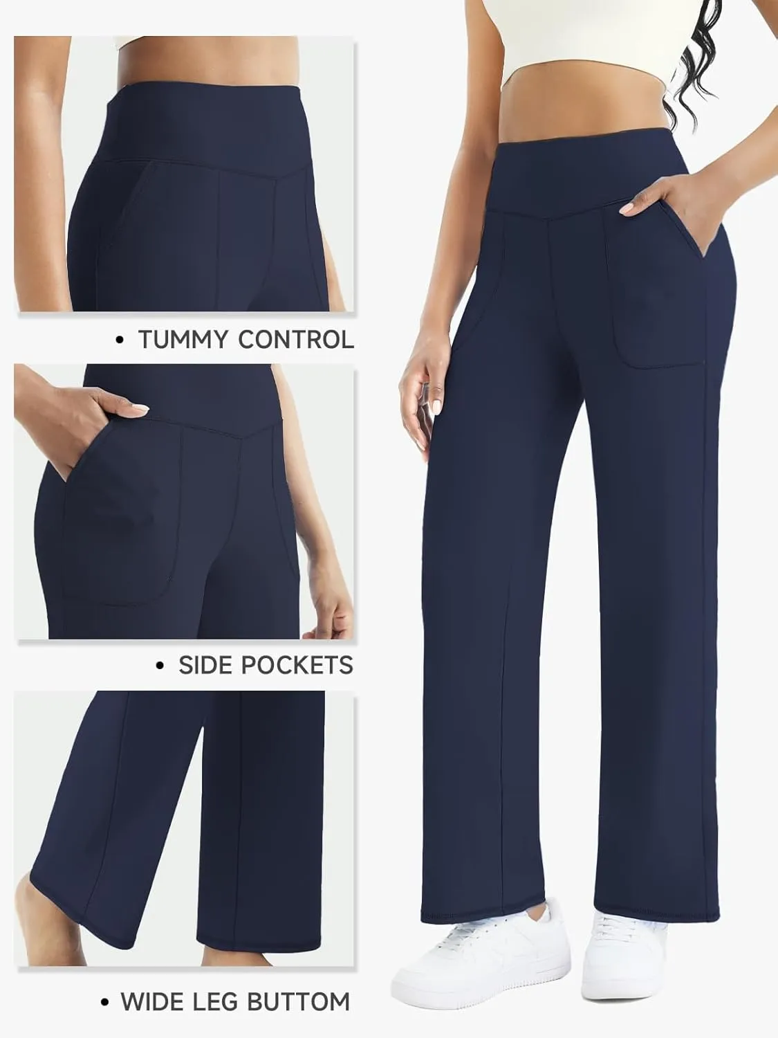 FireSwan Wide Leg Yoga Pants Women Stretch Dress Lounge Pants with Pockets High Waisted Loose Casual Trousers