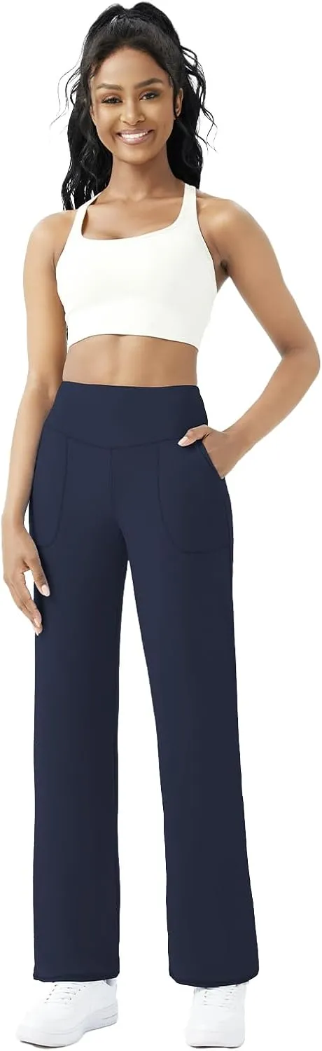 FireSwan Wide Leg Yoga Pants Women Stretch Dress Lounge Pants with Pockets High Waisted Loose Casual Trousers