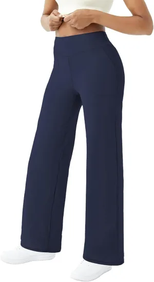 FireSwan Wide Leg Yoga Pants Women Stretch Dress Lounge Pants with Pockets High Waisted Loose Casual Trousers