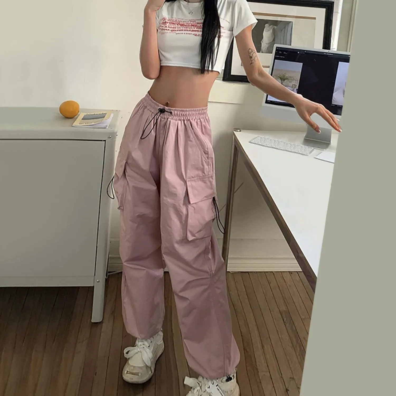 Firzero Cargo Pants for Women Wide Leg Parachute Sweatpants High Waisted Flowy Baggy Trousers 2024 Summer Trendy Y2k Pants