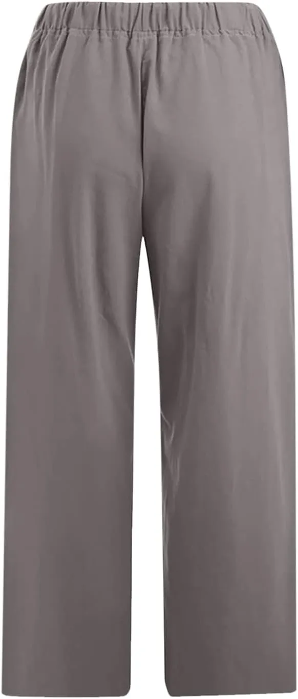 Firzero Linen Pants for Women 2024 Summer Beach Capris Sweatpants Elastic High Waist Yoga Pants Cropped Lounge Pants