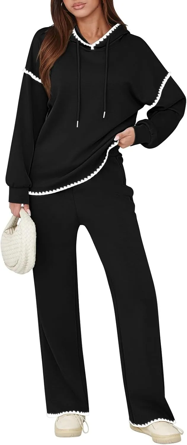 Fixmatti Women 2 Piece Outfits Hoodie Sweatsuit Long Sleeve Pullover Sweatshirt Matching Sweatpants Jogger Set