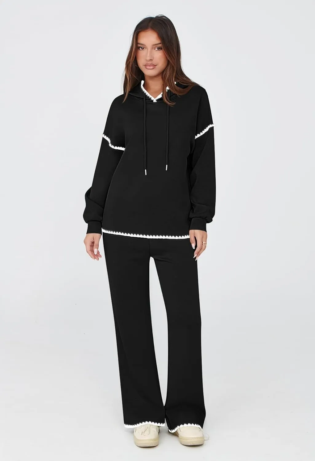 Fixmatti Women 2 Piece Outfits Hoodie Sweatsuit Long Sleeve Pullover Sweatshirt Matching Sweatpants Jogger Set