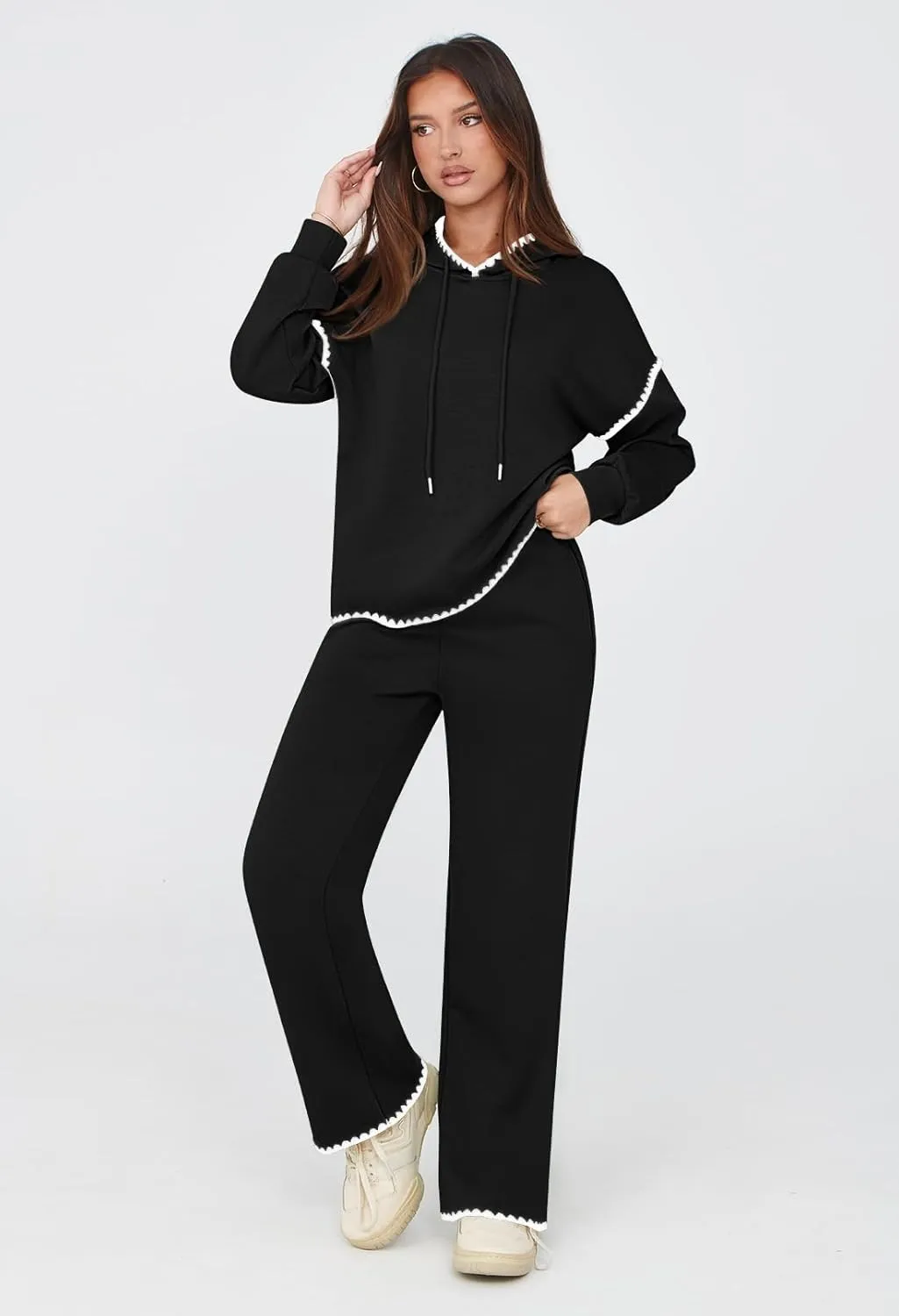 Fixmatti Women 2 Piece Outfits Hoodie Sweatsuit Long Sleeve Pullover Sweatshirt Matching Sweatpants Jogger Set