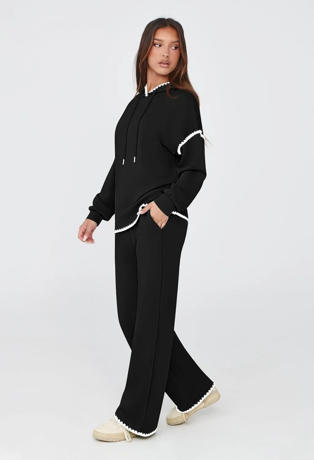 Fixmatti Women 2 Piece Outfits Hoodie Sweatsuit Long Sleeve Pullover Sweatshirt Matching Sweatpants Jogger Set