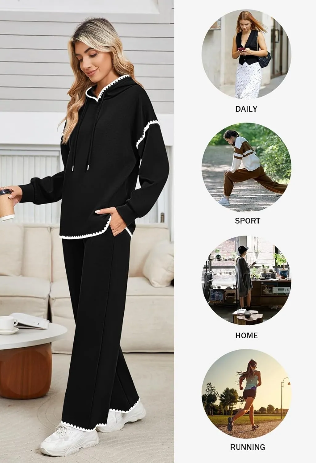 Fixmatti Women 2 Piece Outfits Hoodie Sweatsuit Long Sleeve Pullover Sweatshirt Matching Sweatpants Jogger Set