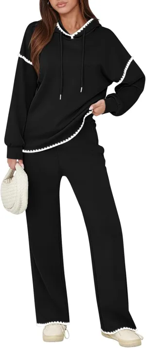 Fixmatti Women 2 Piece Outfits Hoodie Sweatsuit Long Sleeve Pullover Sweatshirt Matching Sweatpants Jogger Set
