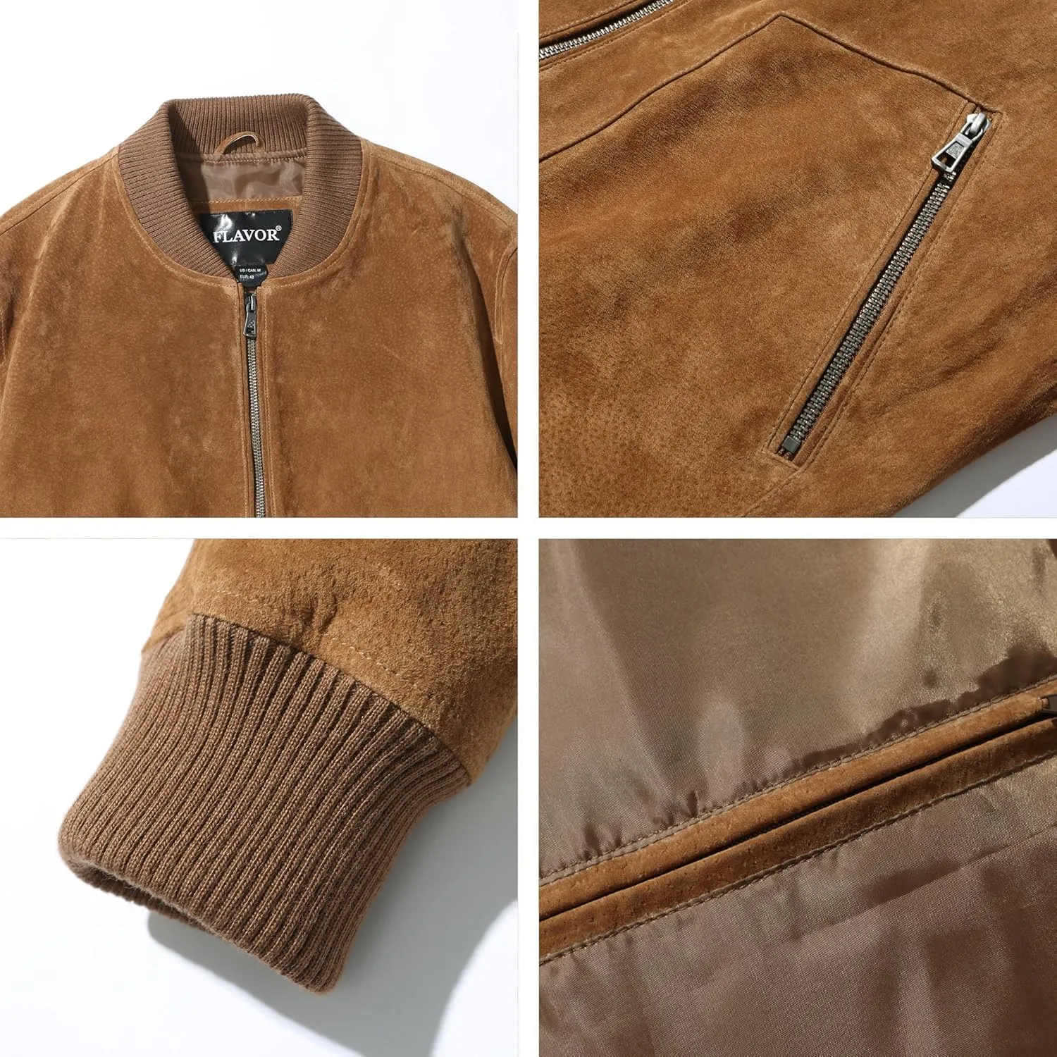 FLAVOR Men Vintage Leather Baseball Jacket Bomber Varsity Jacket Streetwear