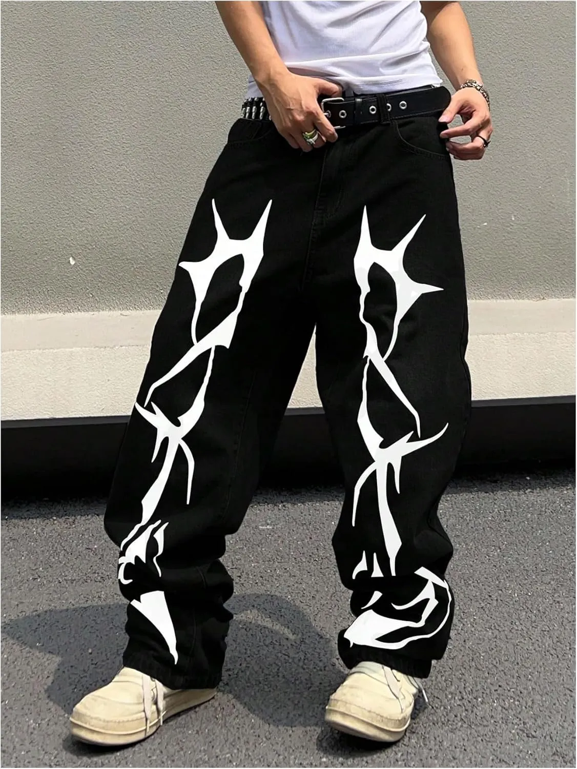 Floerns Men's Graphic Print Jeans Wide Leg Y2k Streetwear Baggy Denim Pants