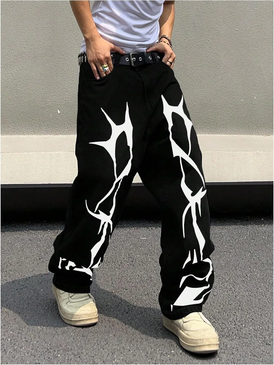 Floerns Men's Graphic Print Jeans Wide Leg Y2k Streetwear Baggy Denim Pants