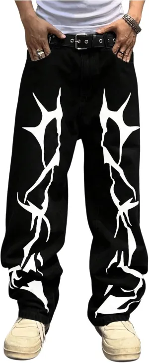 Floerns Men's Graphic Print Jeans Wide Leg Y2k Streetwear Baggy Denim Pants