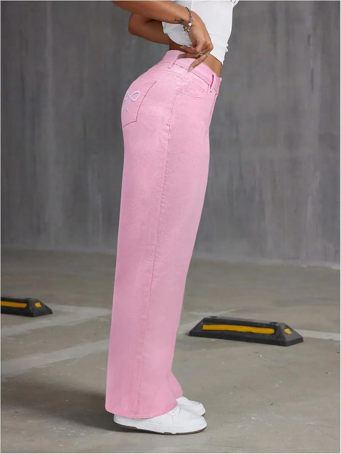 Floerns Women's Bowknot Embroidery Jeans Y2k Straight Leg Boyfriend Denim Pants