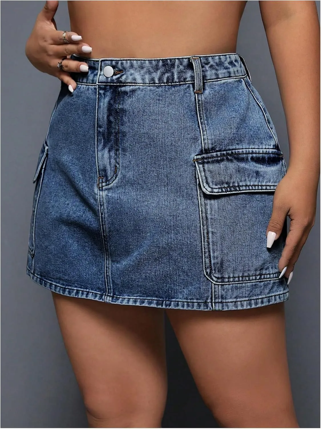 Floerns Women's Plus Size Cargo Skirt Streetwear High Waisted Mini Denim Skirt