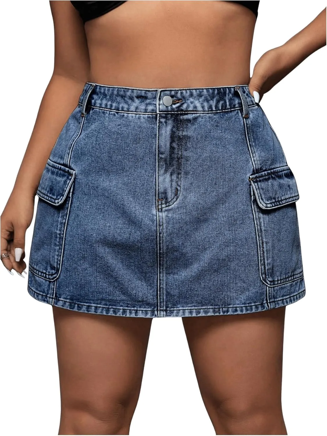 Floerns Women's Plus Size Cargo Skirt Streetwear High Waisted Mini Denim Skirt