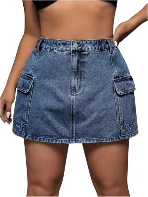 Floerns Women's Plus Size Cargo Skirt Streetwear High Waisted Mini Denim Skirt