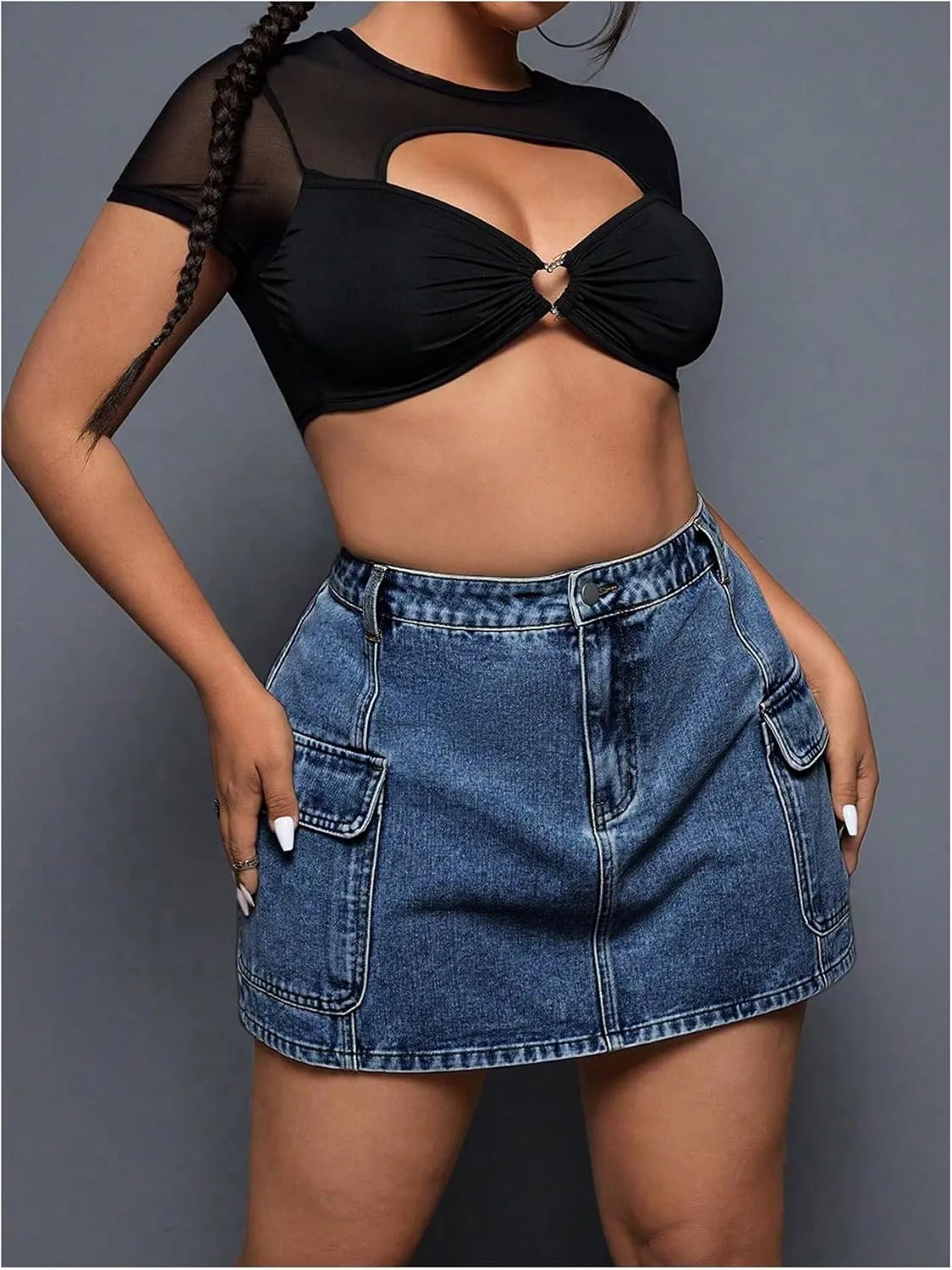 Floerns Women's Plus Size Cargo Skirt Streetwear High Waisted Mini Denim Skirt