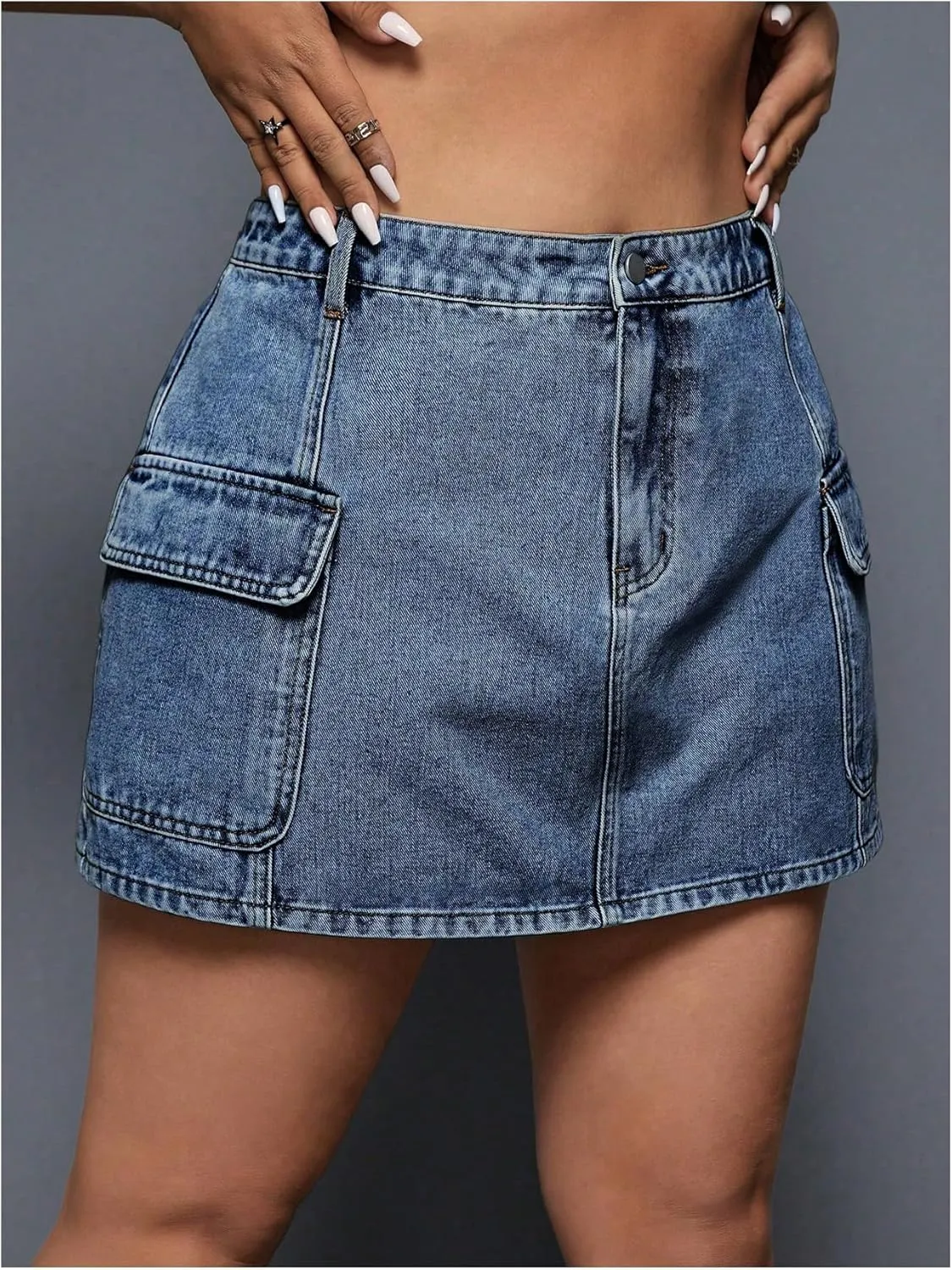 Floerns Women's Plus Size Cargo Skirt Streetwear High Waisted Mini Denim Skirt