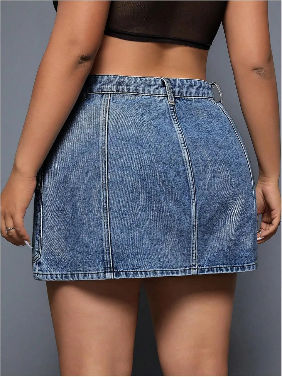 Floerns Women's Plus Size Cargo Skirt Streetwear High Waisted Mini Denim Skirt