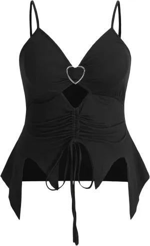 Floerns Women's Plus Size O Ring Sleeveless Chain Asymmetrical Hem Cami Top