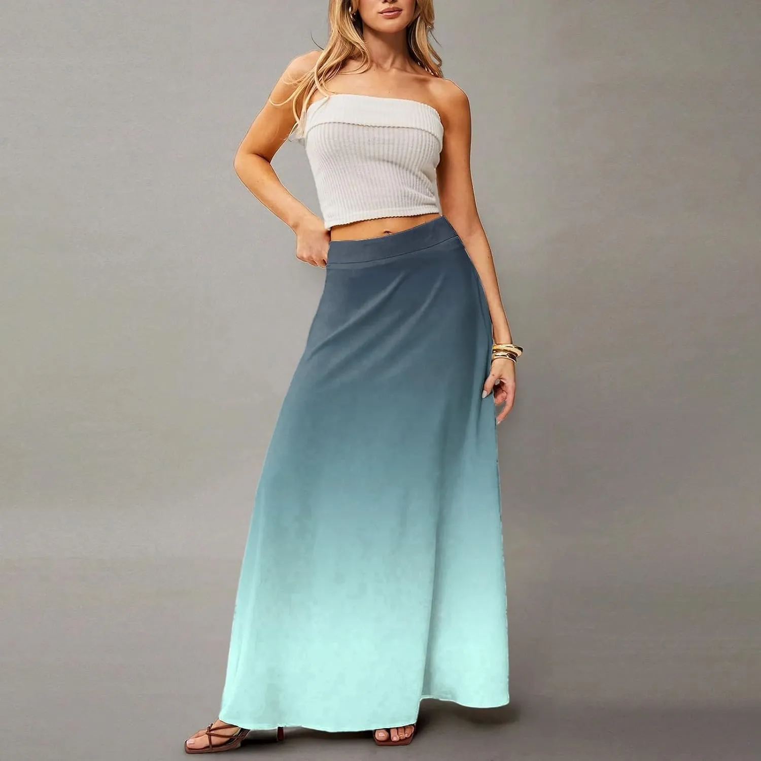 Floral Maxi Skirts for Women Trendy Summer Casual Flowy High Waisted Plus Size Long Boho Work Skirt with Pockets