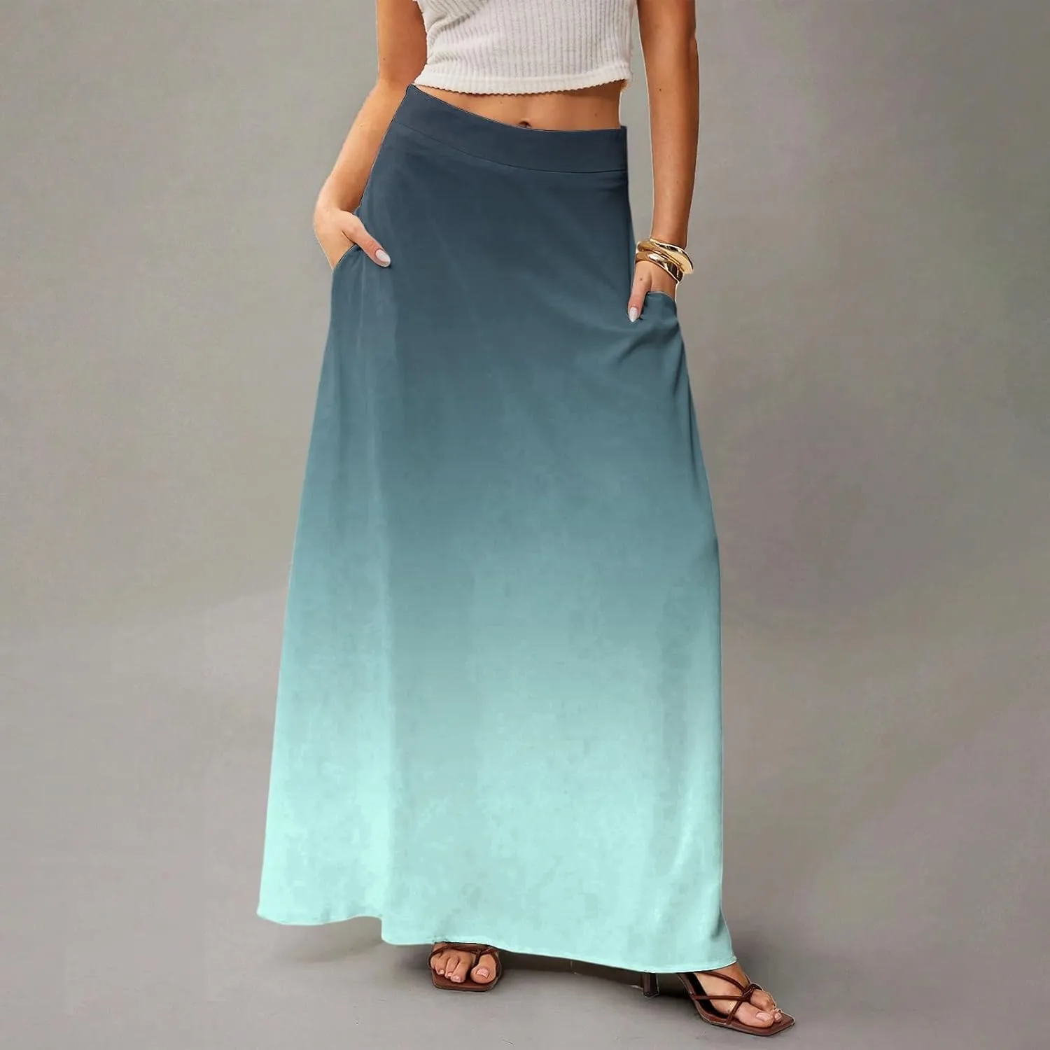 Floral Maxi Skirts for Women Trendy Summer Casual Flowy High Waisted Plus Size Long Boho Work Skirt with Pockets