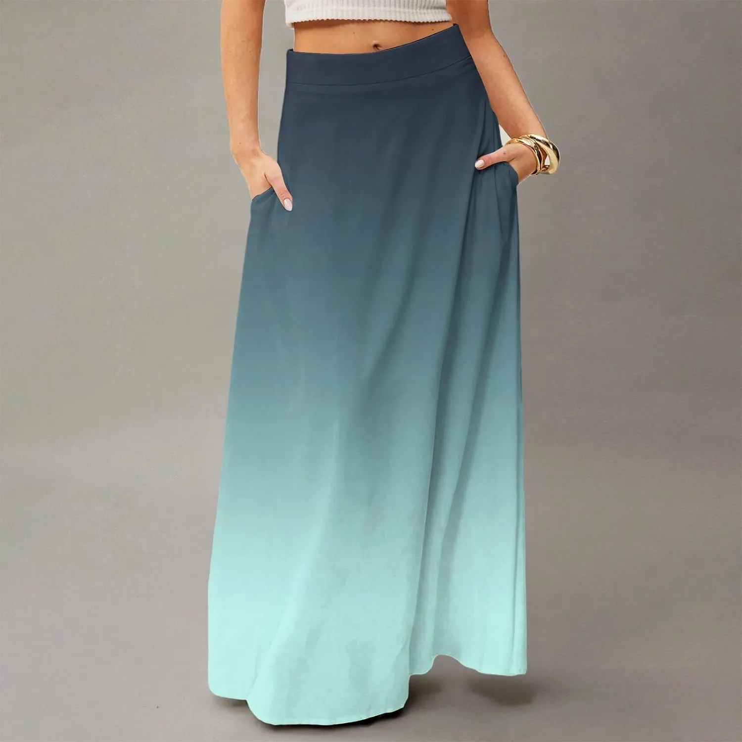 Floral Maxi Skirts for Women Trendy Summer Casual Flowy High Waisted Plus Size Long Boho Work Skirt with Pockets
