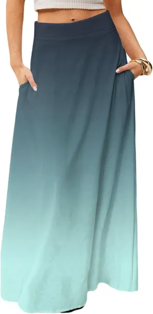 Floral Maxi Skirts for Women Trendy Summer Casual Flowy High Waisted Plus Size Long Boho Work Skirt with Pockets