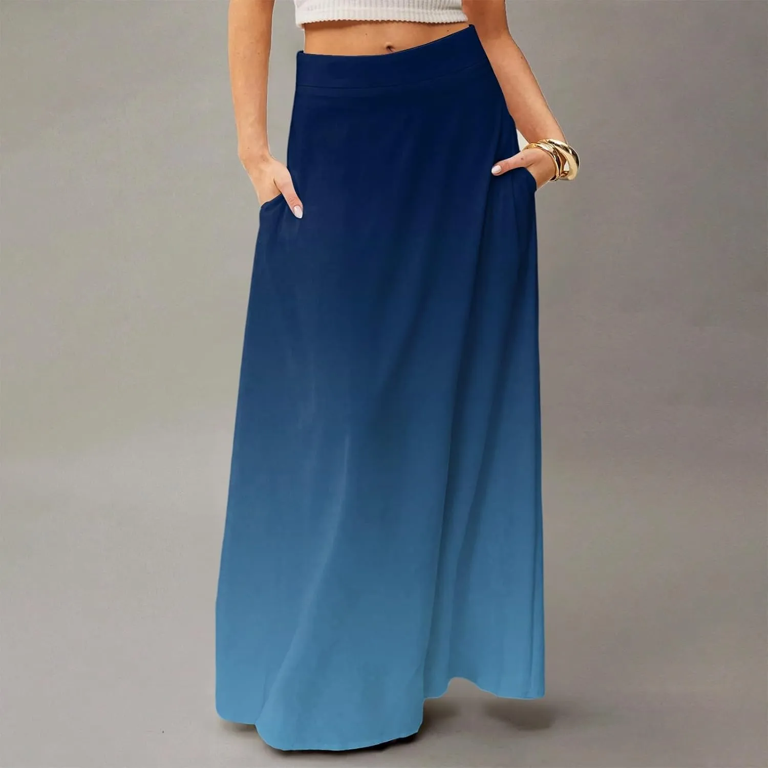 Floral Maxi Skirts for Women Trendy Summer Casual Flowy High Waisted Plus Size Long Boho Work Skirt with Pockets