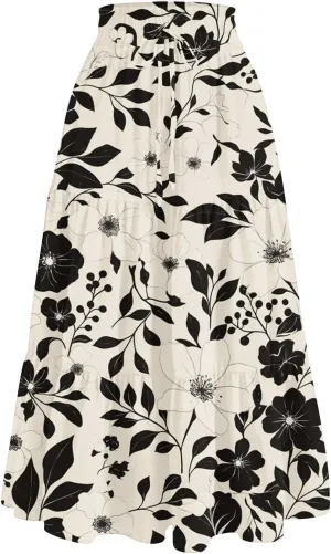 Flowy Midi Skirts for Women 2025 Summer Casual Floral High Waisted Plus Size Long Boho Work Skirt with Pockets