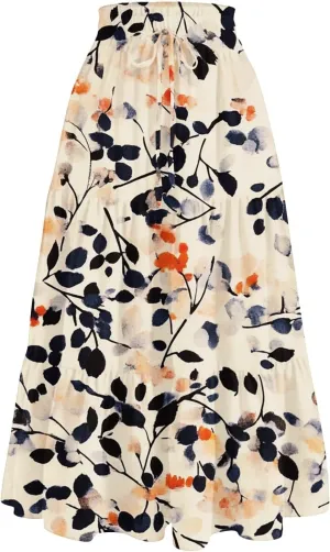 Flowy Midi Skirts for Women 2025 Summer Casual Floral High Waisted Plus Size Long Boho Work Skirt with Pockets