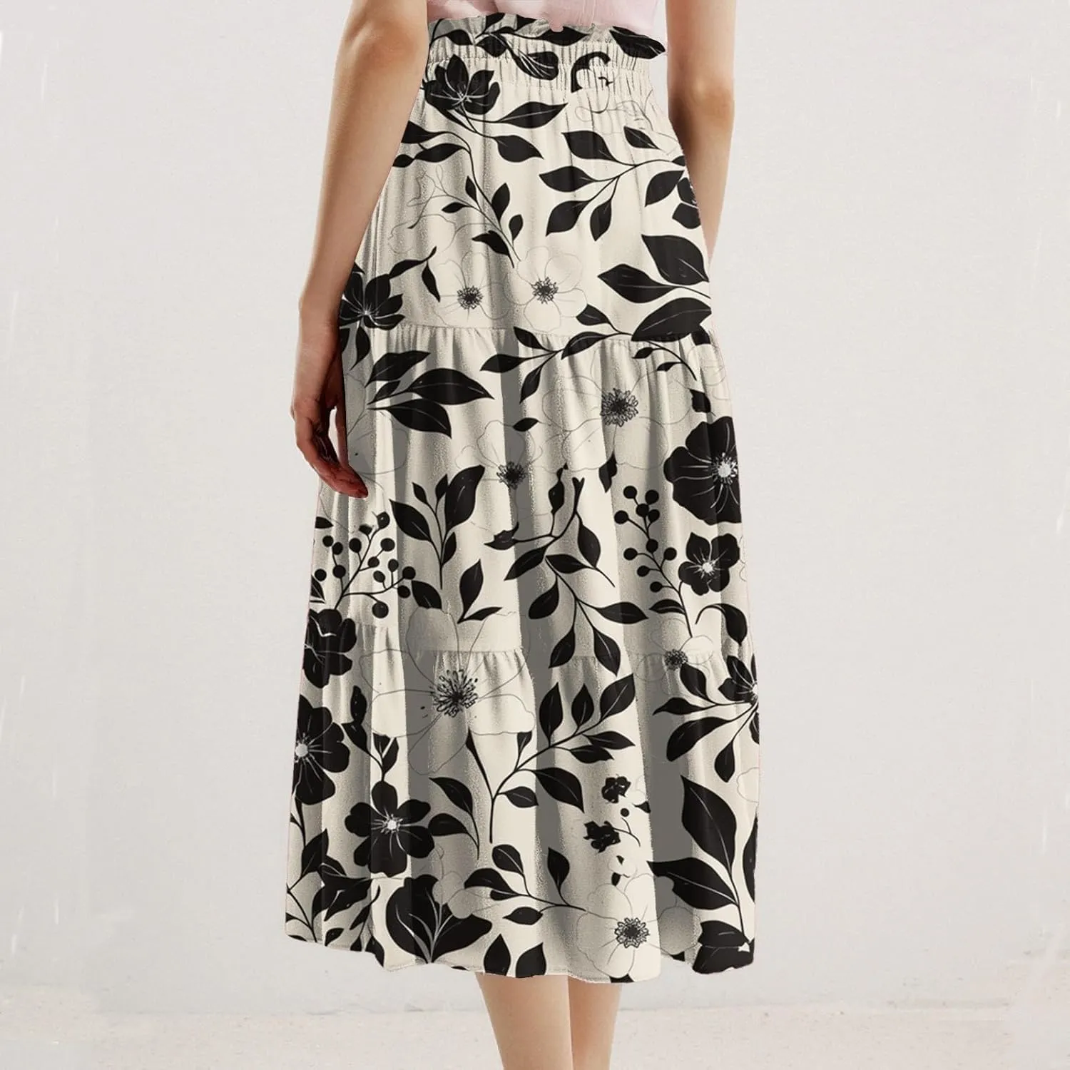 Flowy Midi Skirts for Women 2025 Summer Casual Floral High Waisted Plus Size Long Boho Work Skirt with Pockets