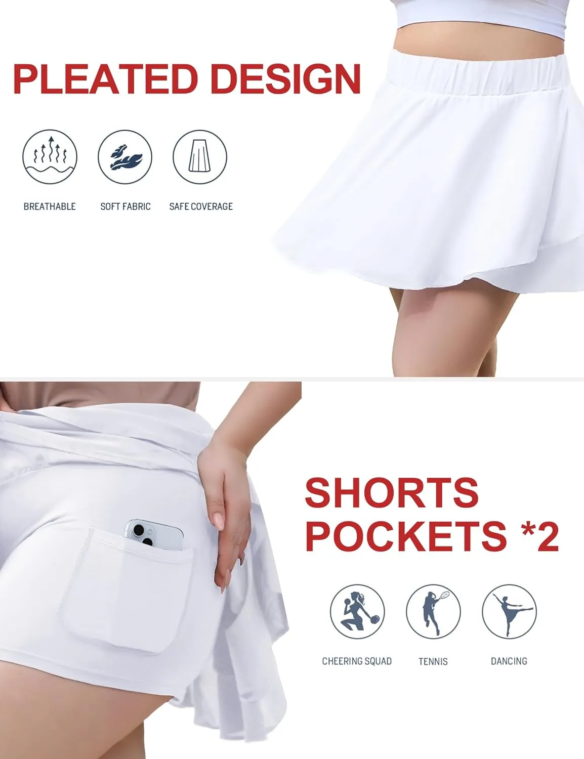 FOREYOND Plus Size Skirt for Curvy Women Pleated Flowy Tennis Skirts with Shorts High Waisted Golf Skorts Workout