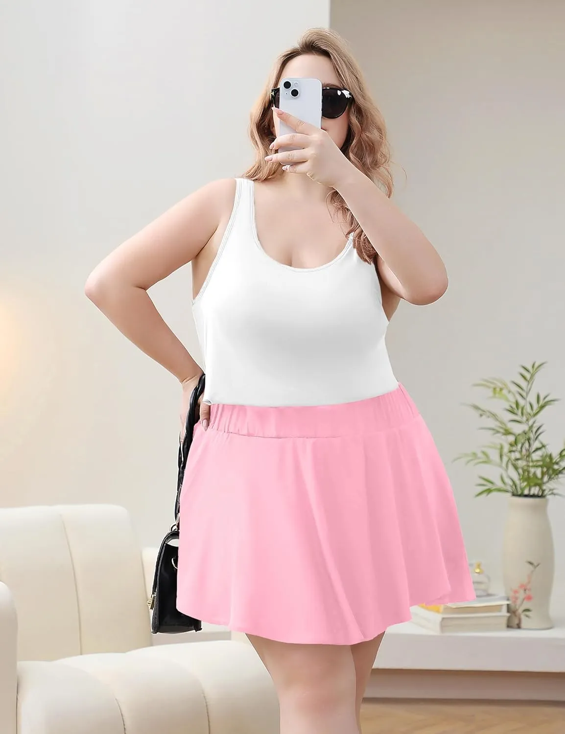 FOREYOND Plus Size Skirt for Curvy Women Pleated Flowy Tennis Skirts with Shorts High Waisted Golf Skorts Workout
