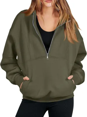 Funnel Neck Half Zip Sweatshirt Women Oversized Thumb Hole Fleece Pullover Lightweight Y2k Zip Up Comfy Hoodie