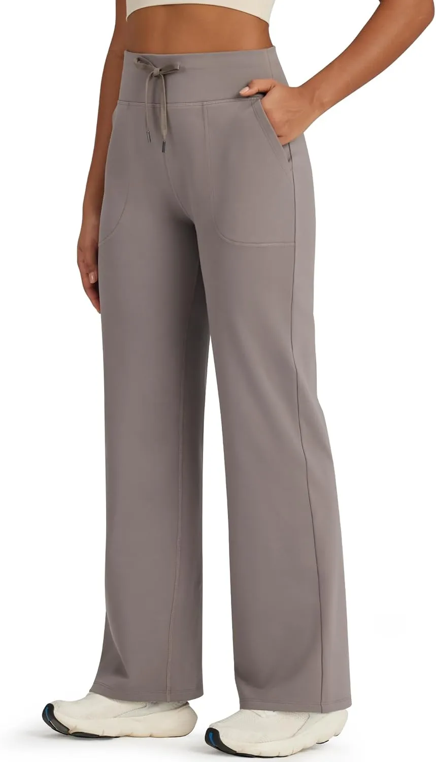 G4Free Wide Leg Sweatpants Women Drawstring Waist Fleece Lined Yoga Pants with Pockets for Winter