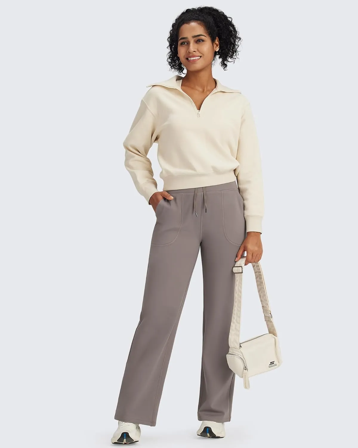 G4Free Wide Leg Sweatpants Women Drawstring Waist Fleece Lined Yoga Pants with Pockets for Winter