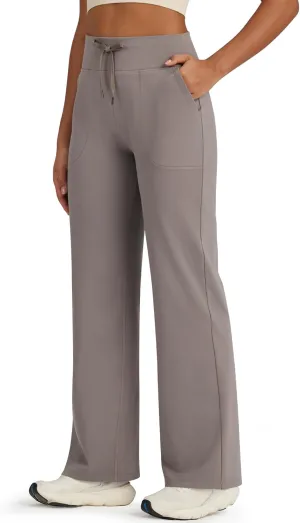 G4Free Wide Leg Sweatpants Women Drawstring Waist Fleece Lined Yoga Pants with Pockets for Winter