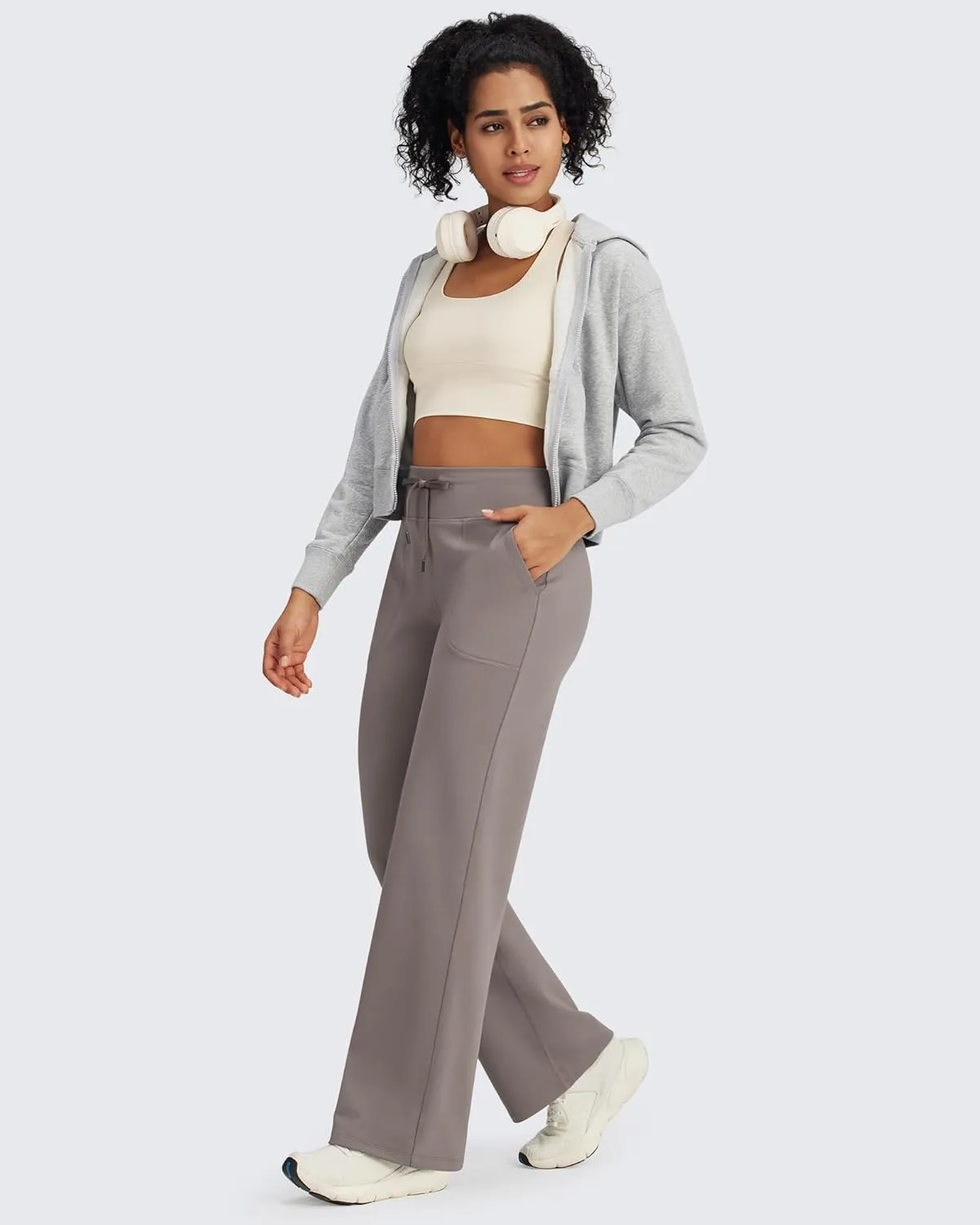 G4Free Wide Leg Sweatpants Women Drawstring Waist Fleece Lined Yoga Pants with Pockets for Winter