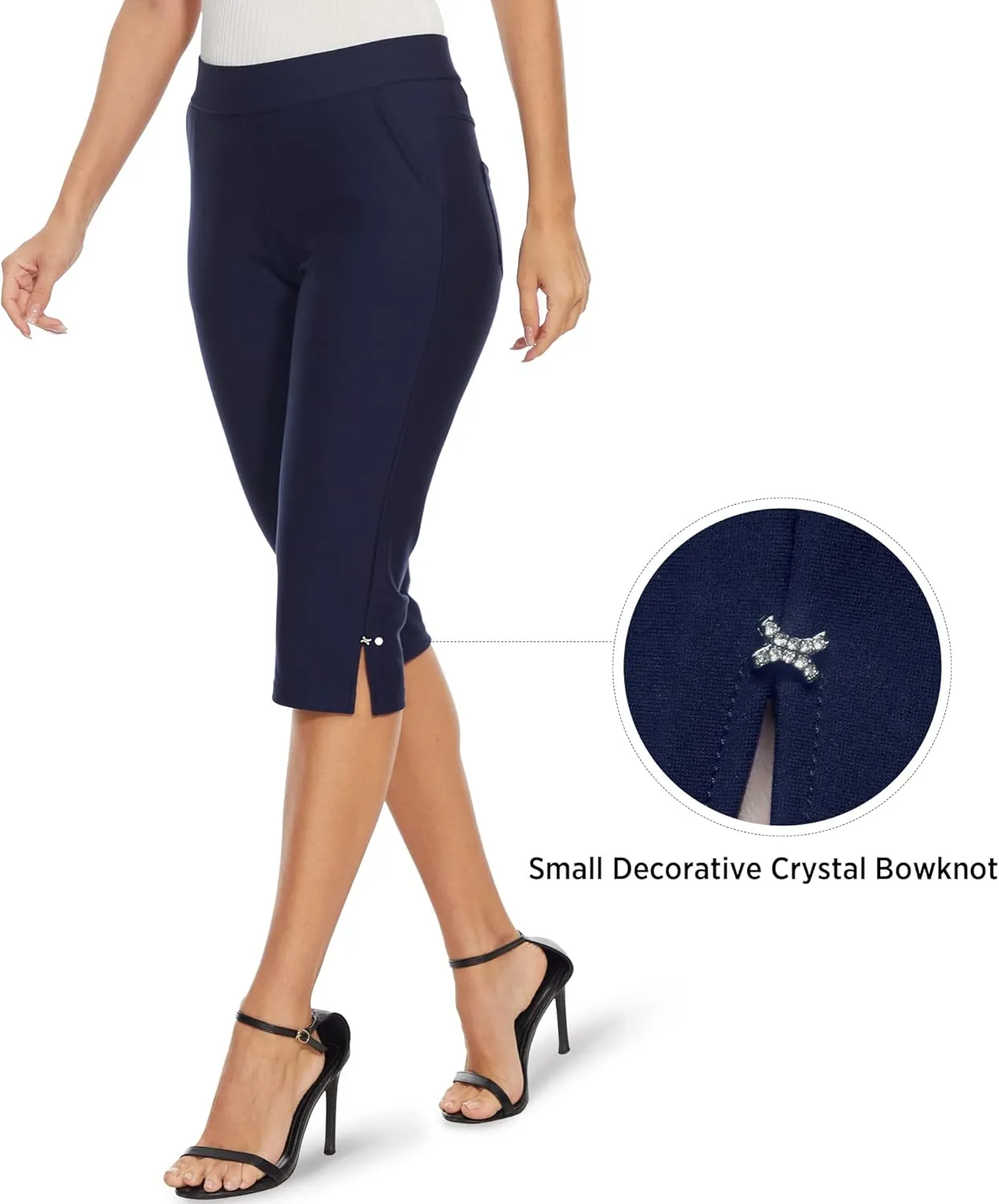 Ginasy Capri Pants for Women Casual Summer Dressy Pull On Stretch High Waisted Crop Work Leggings with Pockets