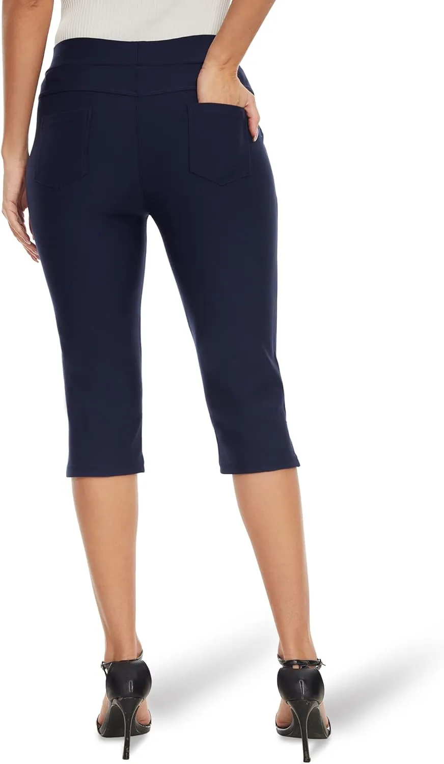 Ginasy Capri Pants for Women Casual Summer Dressy Pull On Stretch High Waisted Crop Work Leggings with Pockets