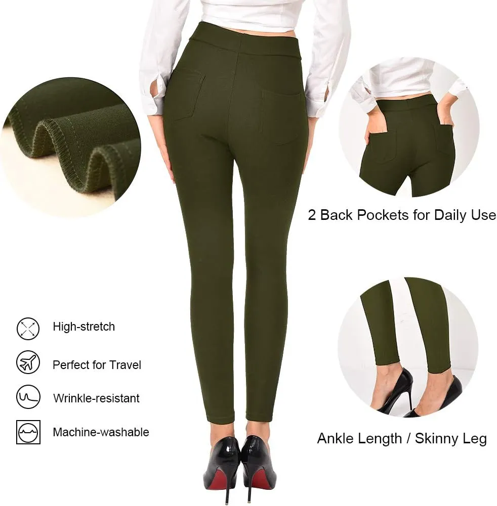 Ginasy Dress Pants for Women Business Casual Stretch Pull On Work Office Dressy Leggings Skinny Trousers with Pockets