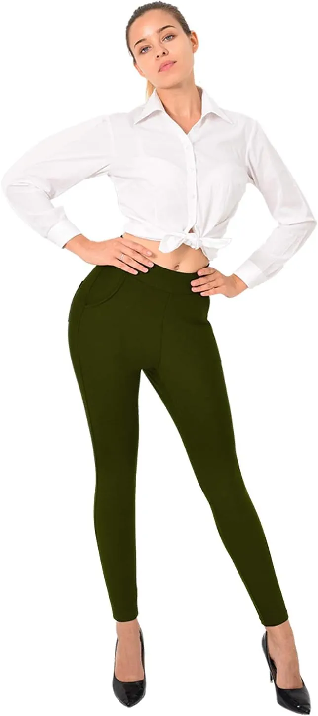 Ginasy Dress Pants for Women Business Casual Stretch Pull On Work Office Dressy Leggings Skinny Trousers with Pockets