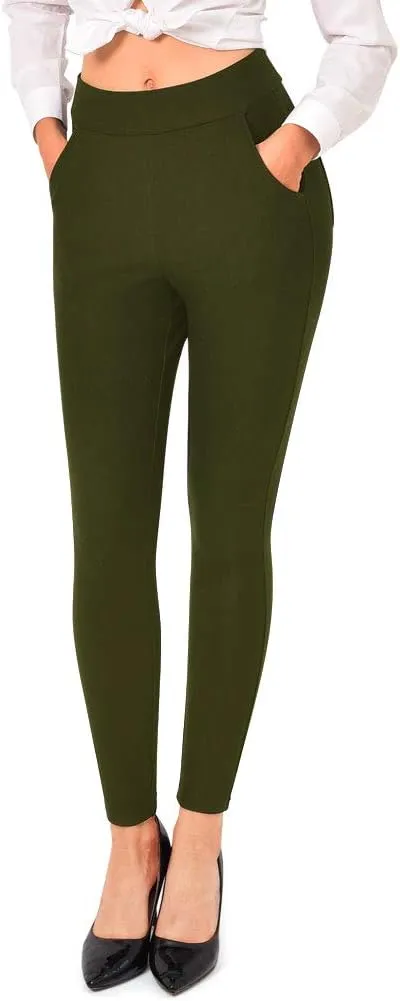 Ginasy Dress Pants for Women Business Casual Stretch Pull On Work Office Dressy Leggings Skinny Trousers with Pockets