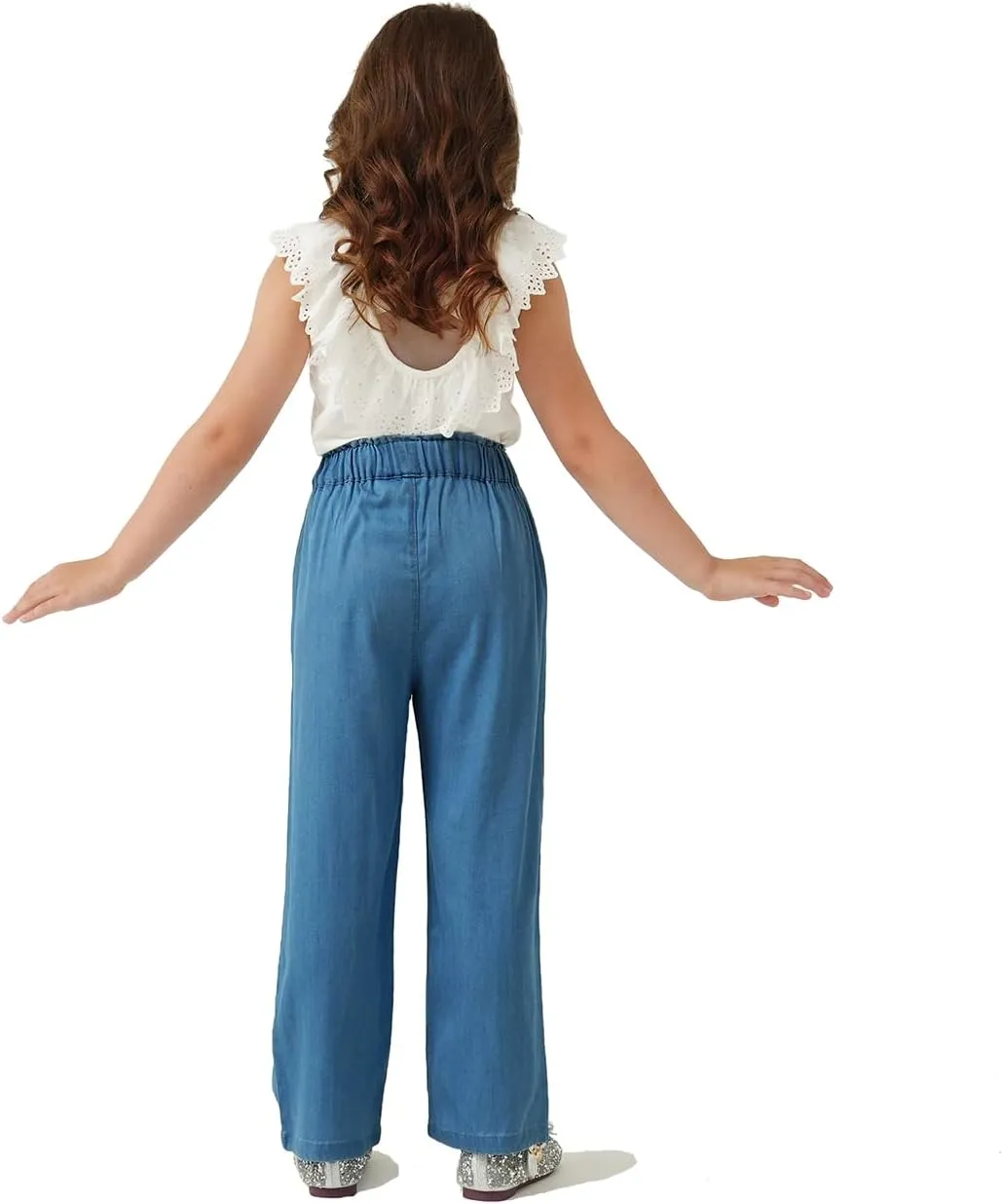Girls Pants with Pockets Pull On Lightweight Bell Bottoms Straight Leg Baggy Jeans for Girls Flare School Pants