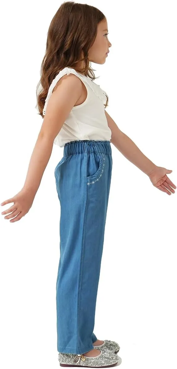 Girls Pants with Pockets Pull On Lightweight Bell Bottoms Straight Leg Baggy Jeans for Girls Flare School Pants