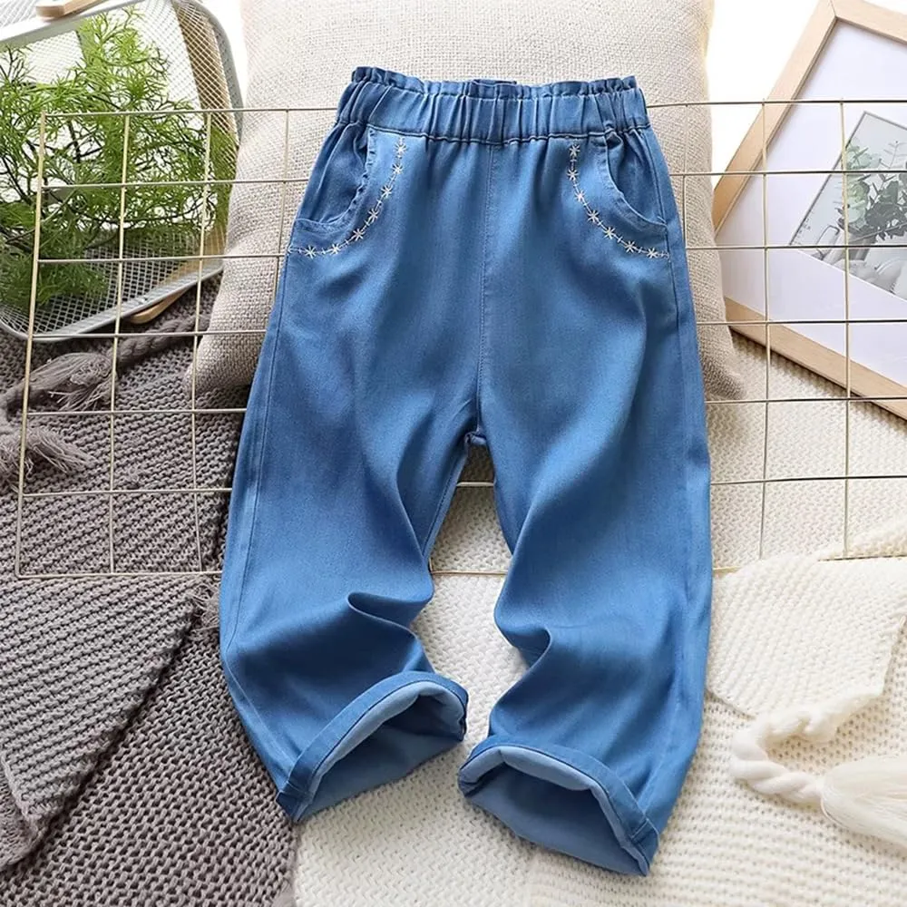 Girls Pants with Pockets Pull On Lightweight Bell Bottoms Straight Leg Baggy Jeans for Girls Flare School Pants